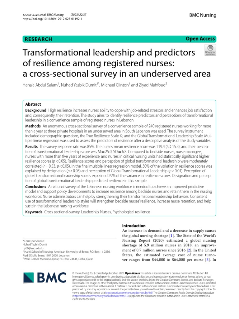 Trasnformational Leadership And Predictors Of Resilience Among