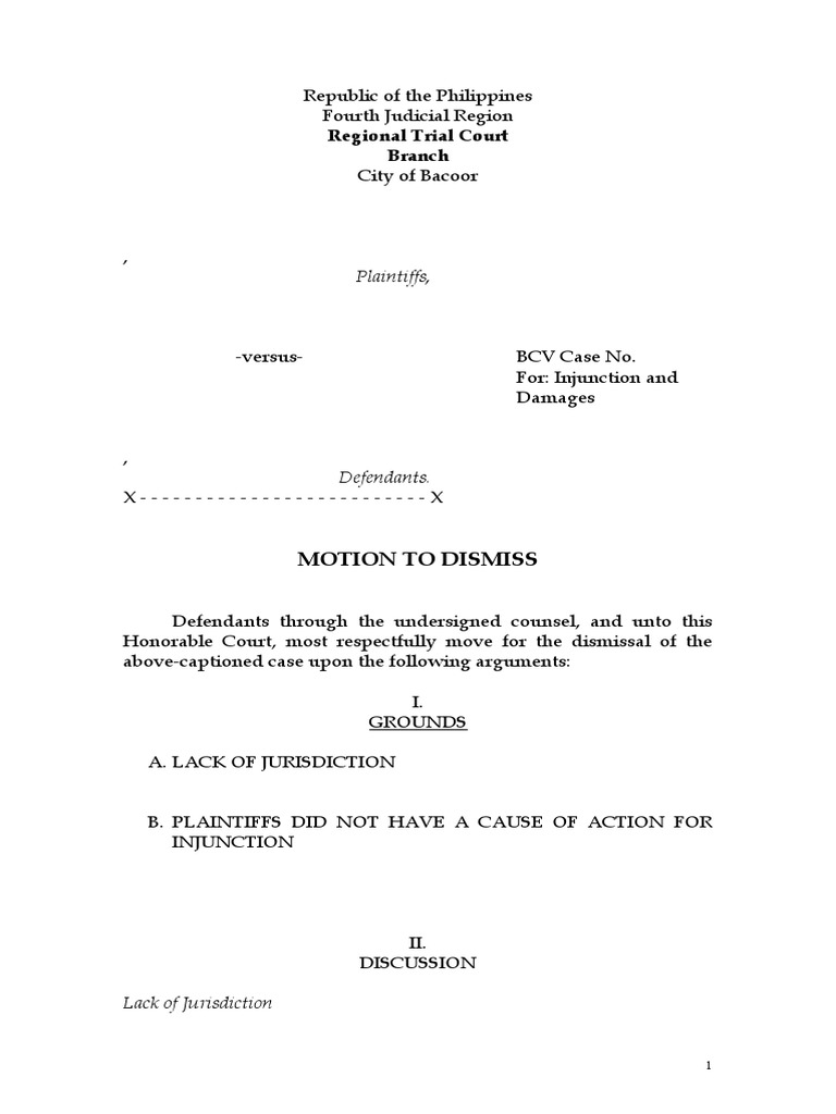 Legal Motion to Dismiss Case | PDF | Writ | Public Law