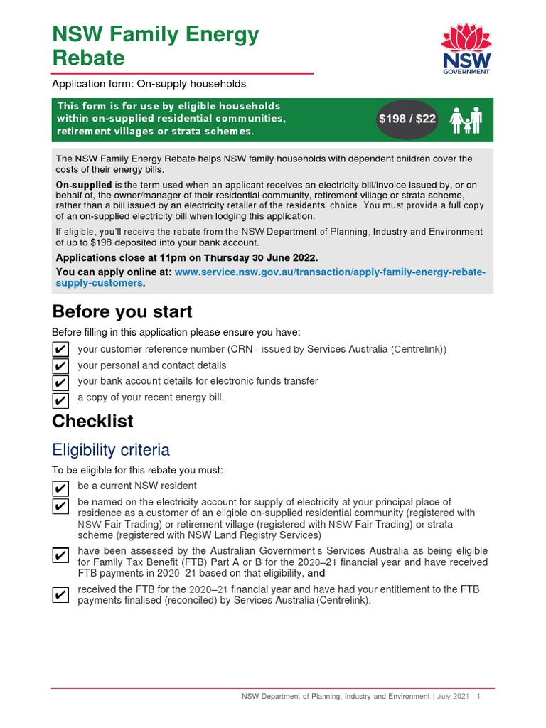 NSW Family Energy Rebate Application Guide | PDF | Rebate (Marketing ...