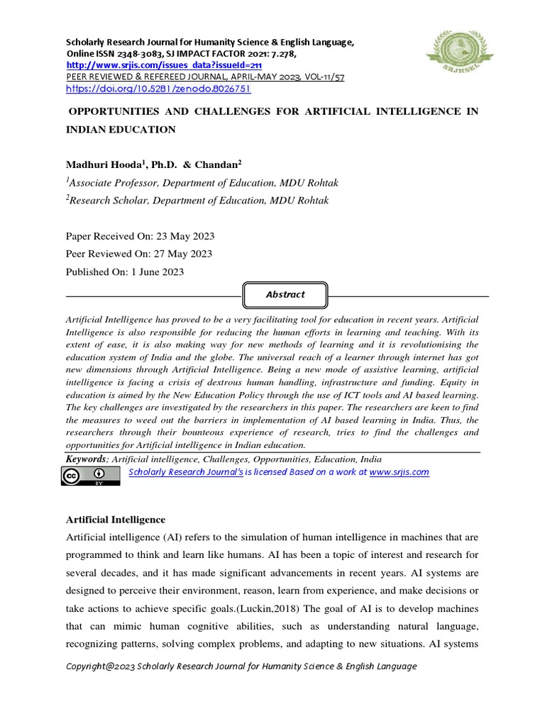 Opportunities and Challenges For Artificial Intelligence in Indian ...