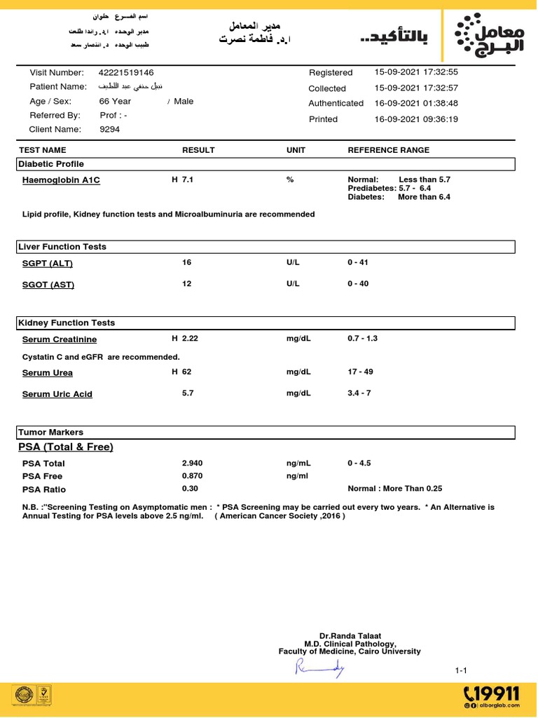 Diabetic Profile: PSA (Total & Free) | PDF | Prostate Specific Antigen ...