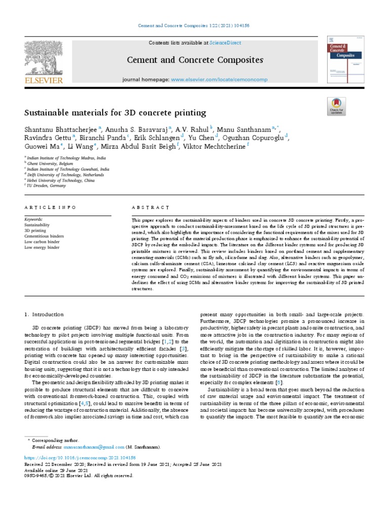 Sustainable Materials For 3D Concrete Printing | PDF | Concrete | Cement