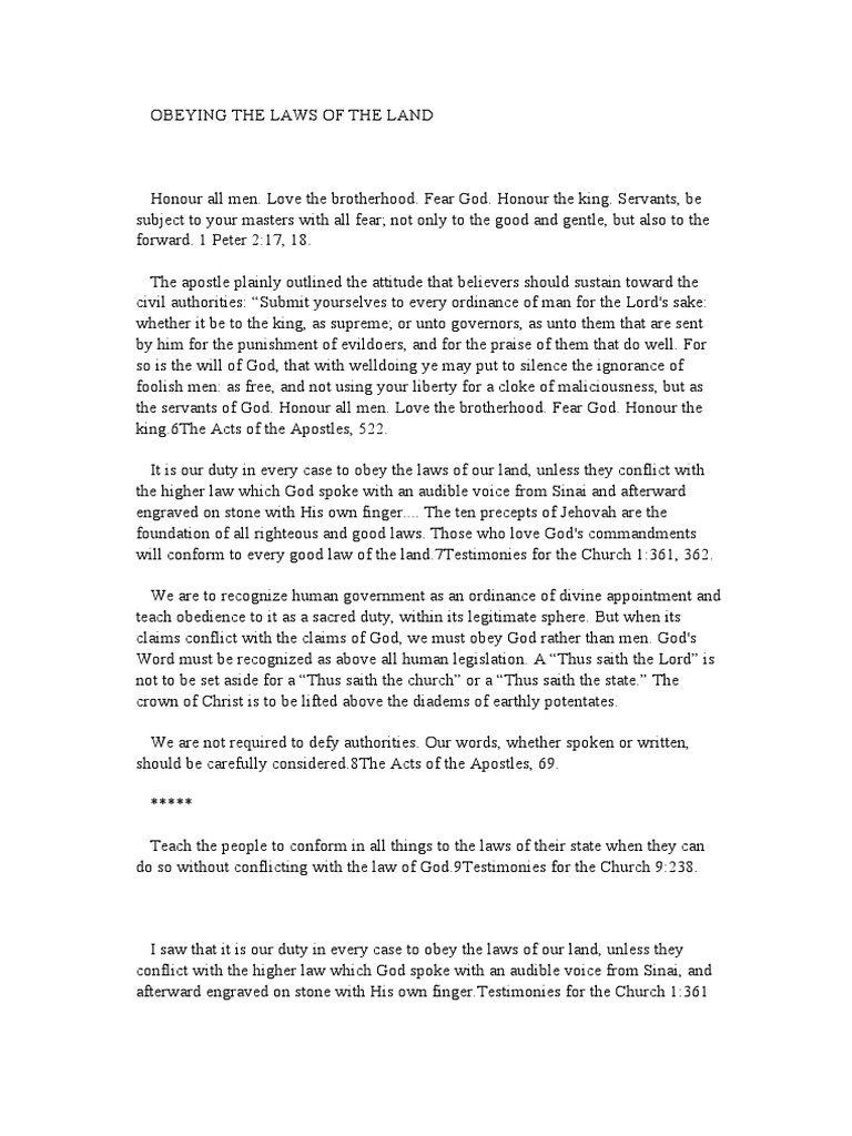 OBEYING THE LAWS OF THE LAND PDF