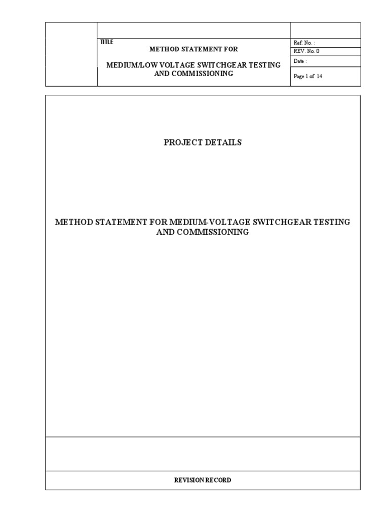 MV/LV Switchgear Testing Method Statement | PDF | Technology & Engineering