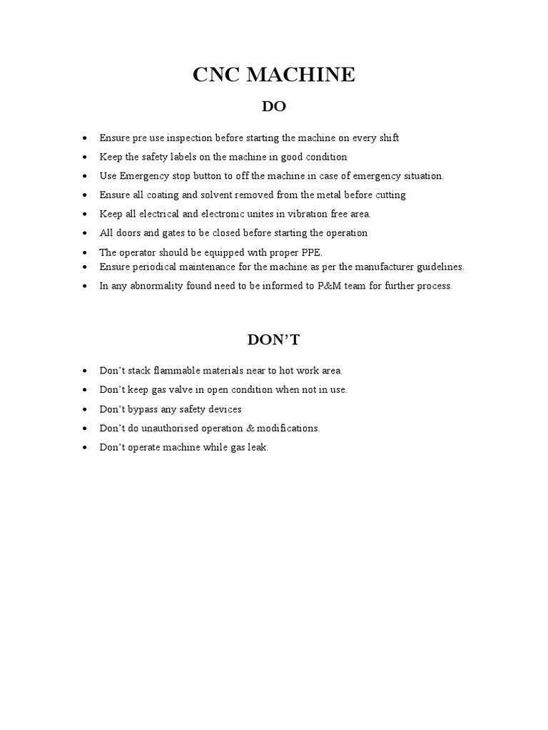 CNC Machine Safety Guidelines | PDF