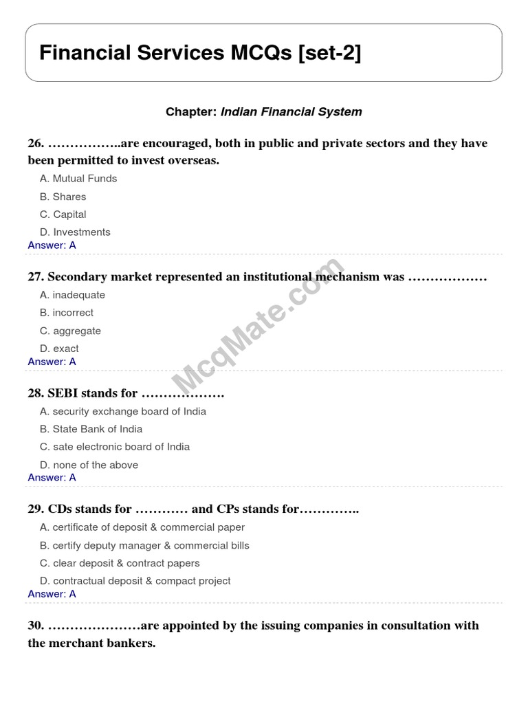 Financial Services Set 2 | PDF