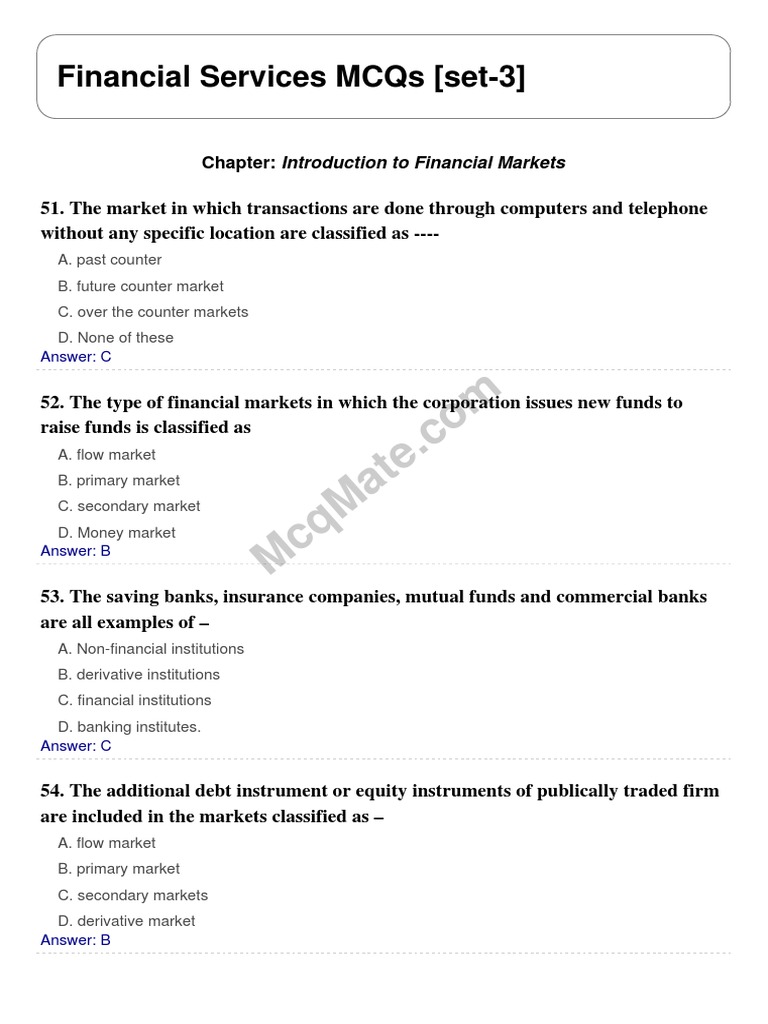 Financial Services MCQs Set 3 | PDF