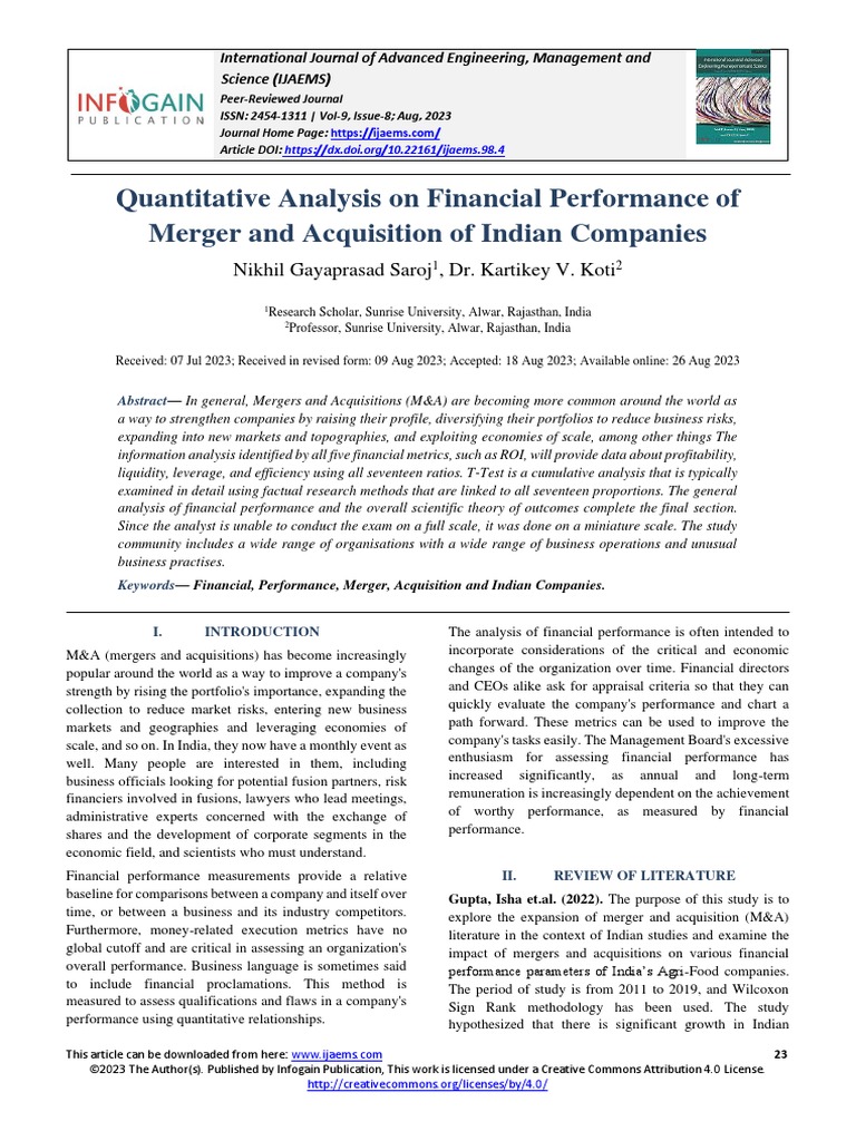 Financial Performance of Indian M&As | PDF | Mergers And Acquisitions ...