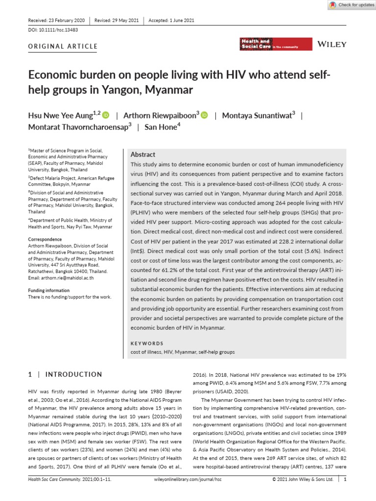 Economic Burden On People Living With HIV Who Attend Selfhelp Groups in ...