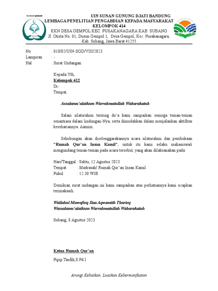 Surat Undangan Kelompok | PDF