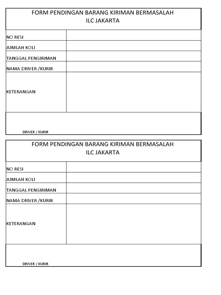 Formulir Barang Kiriman Bermasalah | PDF
