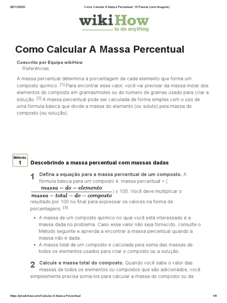 Cálculo da Massa Percentual em Compostos | PDF | Massa | Química