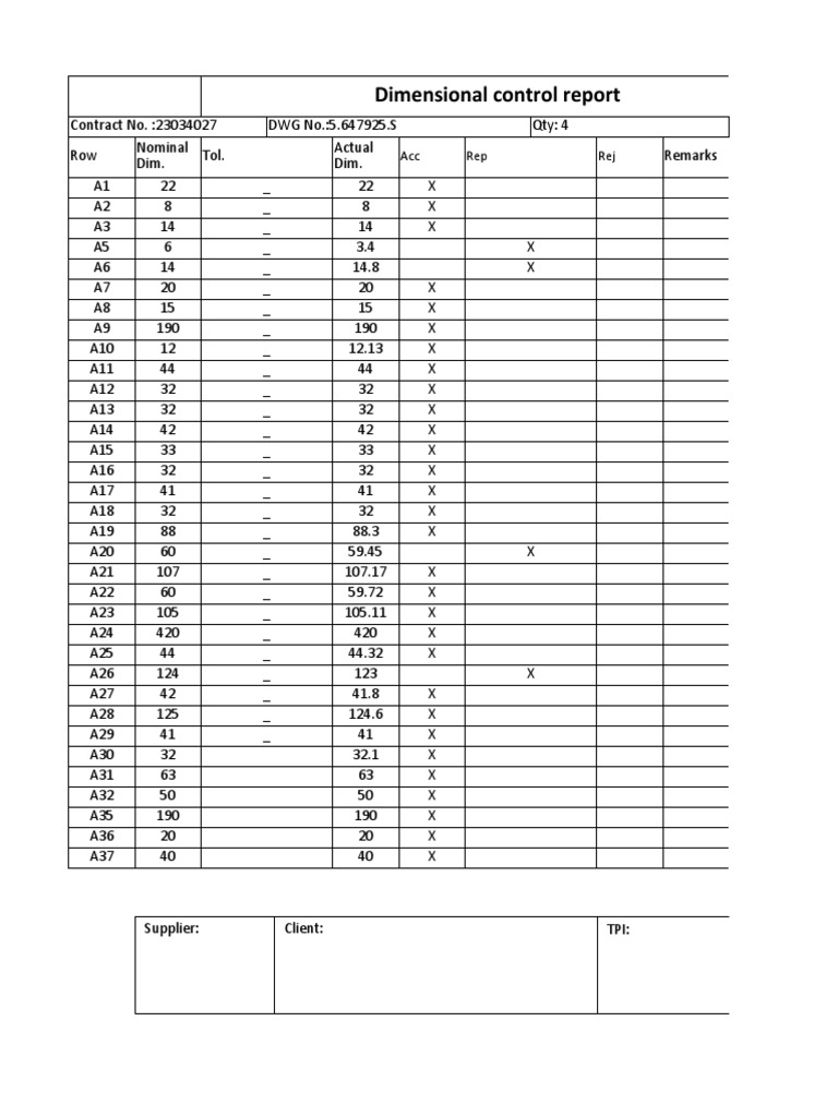 Dimensional Control Report: Acc Rep Rej | PDF