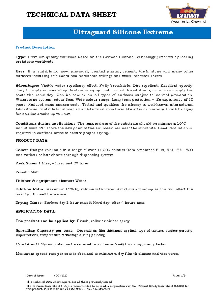 Ultraguard Silicone Extreme TDS | PDF | Paint | Plaster