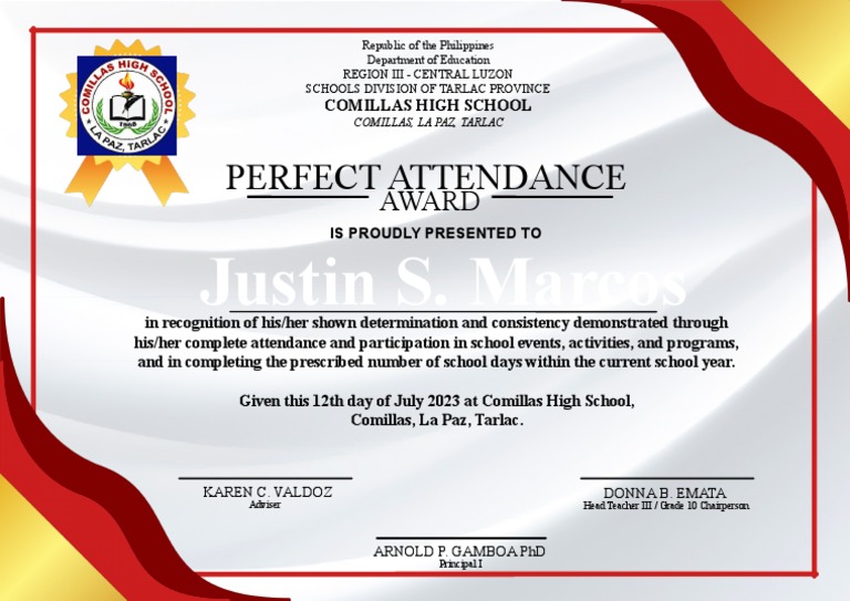 Perfect Attendance Award | PDF