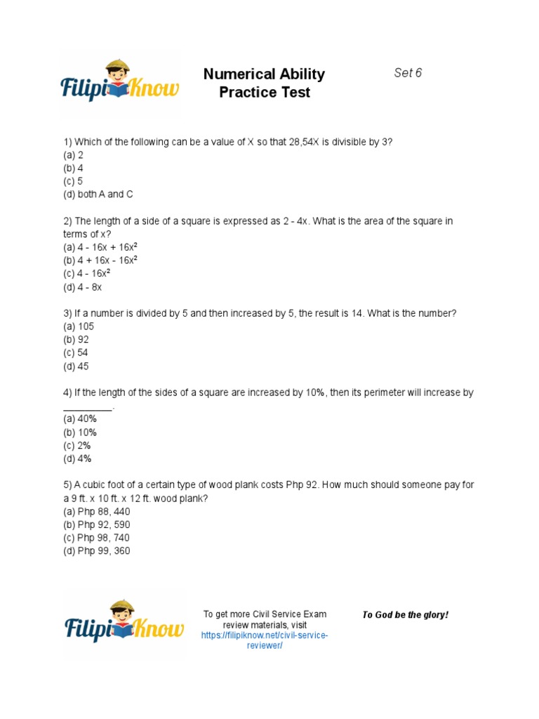 Numerical Ability Practice Questions Set 6 Revised | PDF