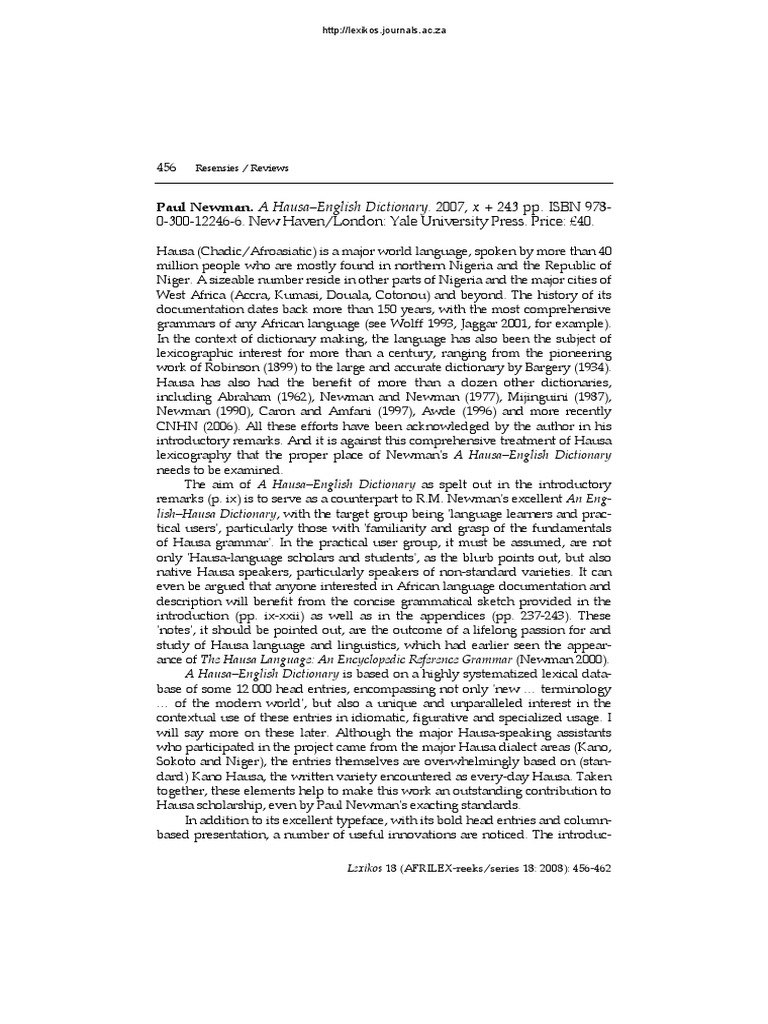Paul Newman A HausaEnglish Dictionary PDF English Language