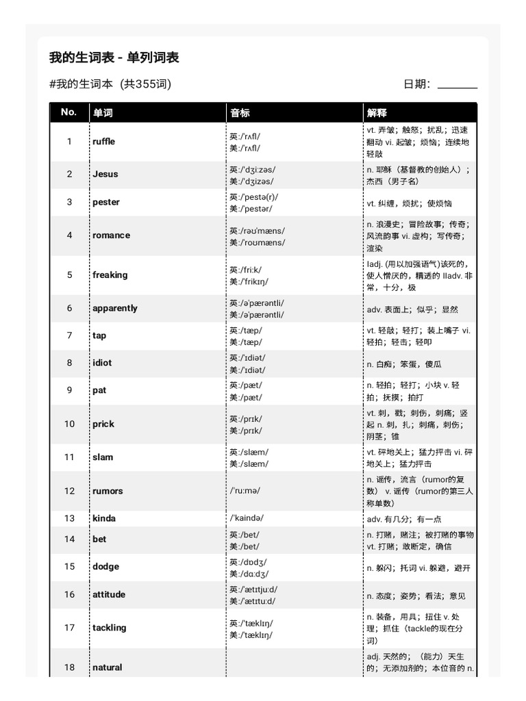 生词本 我的生词本 (单列词表) | PDF