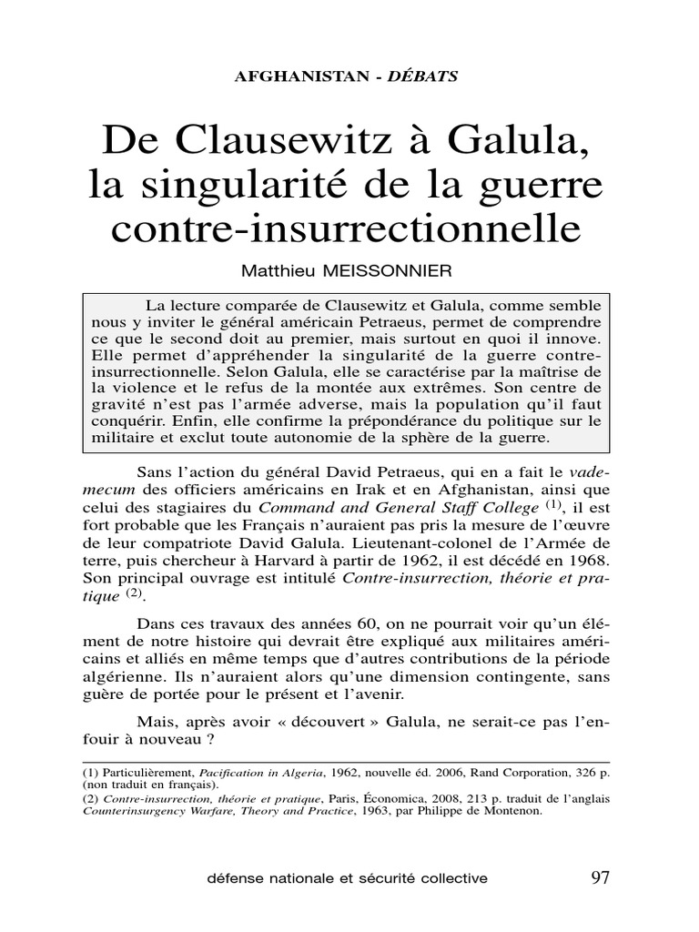 De Clausewitz À Galula Contre Insurection | PDF
