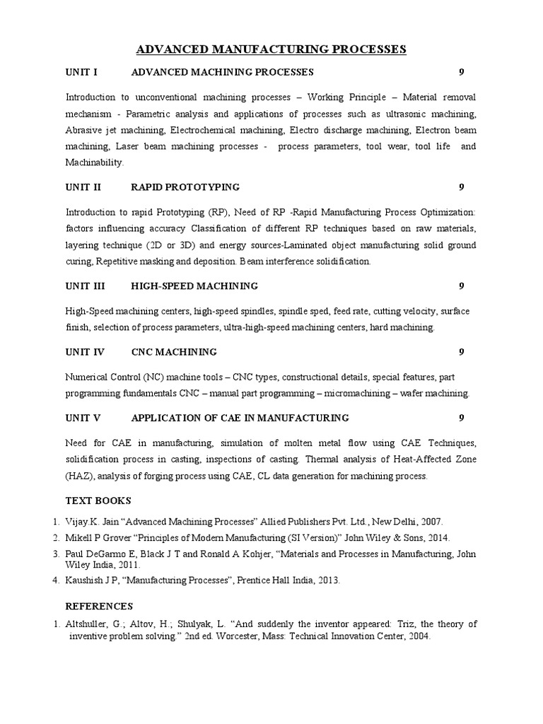Advanced Manufacturing Processes PDF Machining Numerical Control