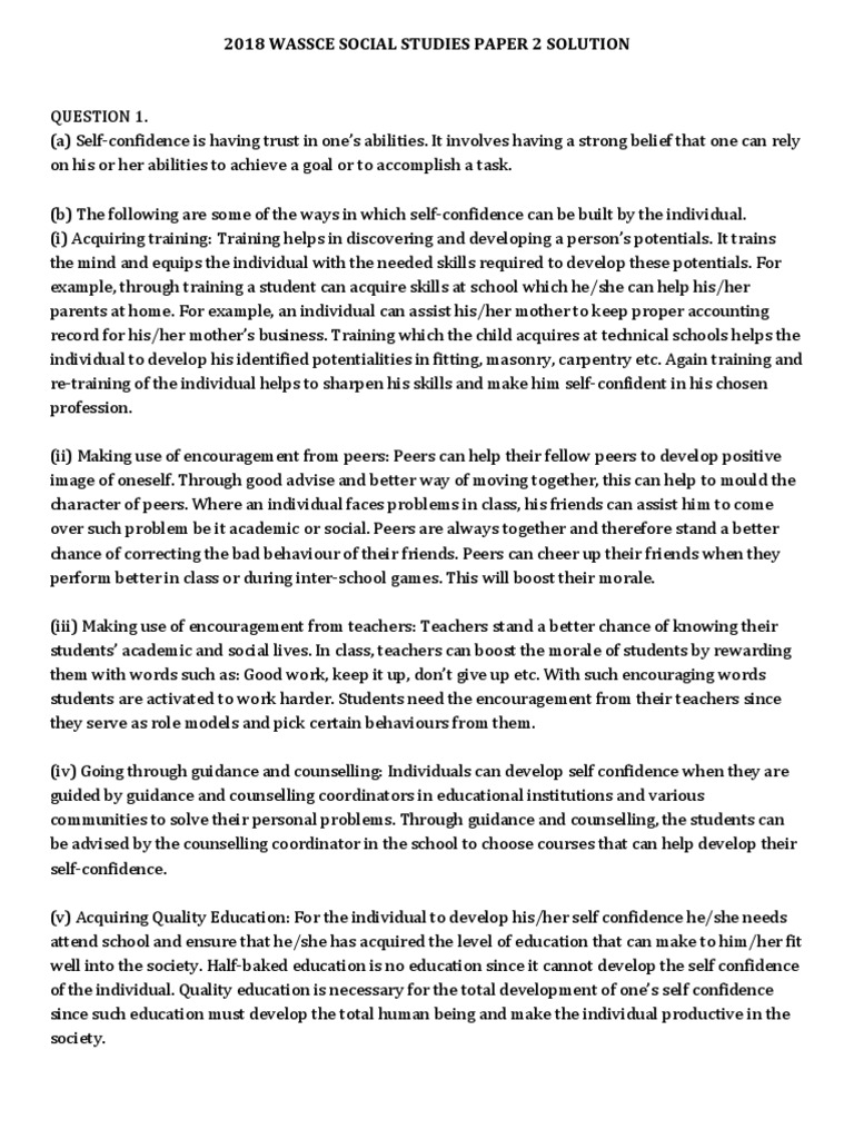 2018 Wassce Social Studies Paper 2 Solution PDF