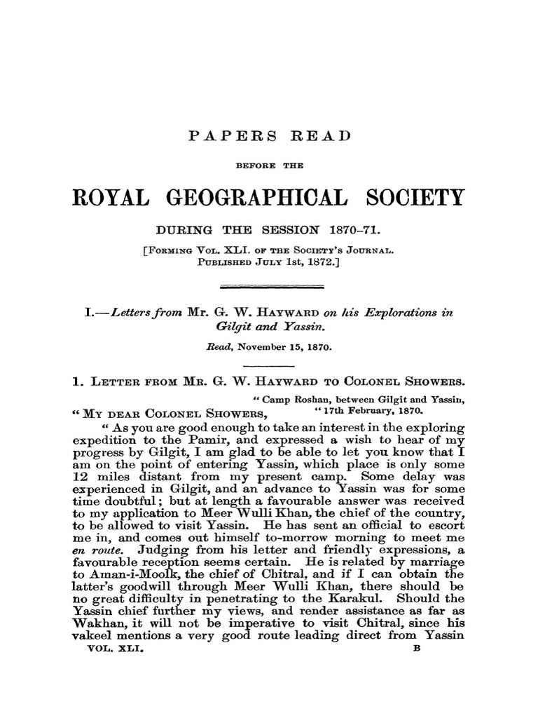 1871 Explorations in Gilgit and Yassin by Hayward From JRGSv41 S | PDF