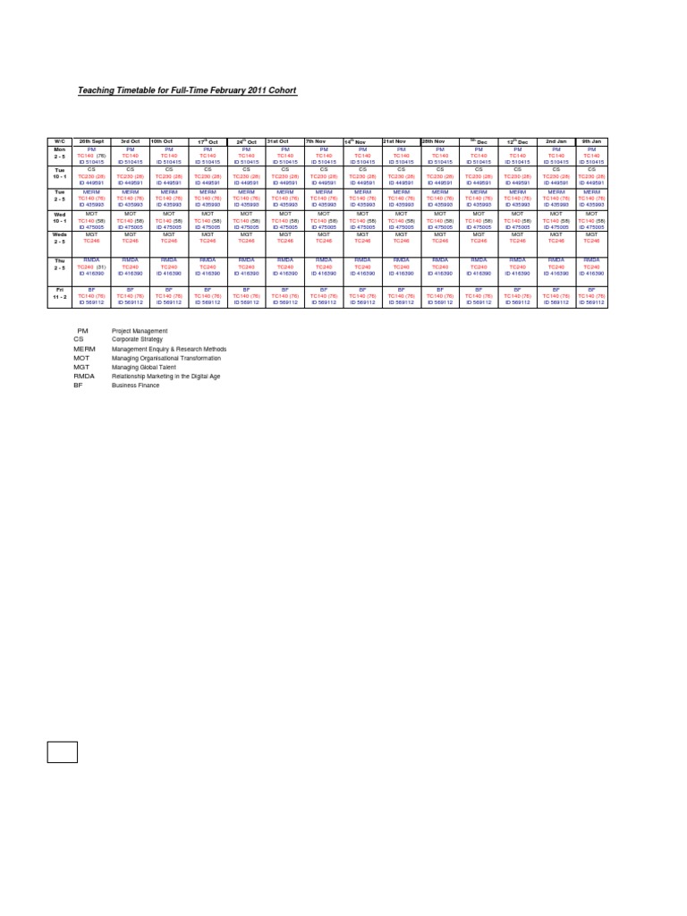 February 2011 Full-Time Teaching Schedule | PDF