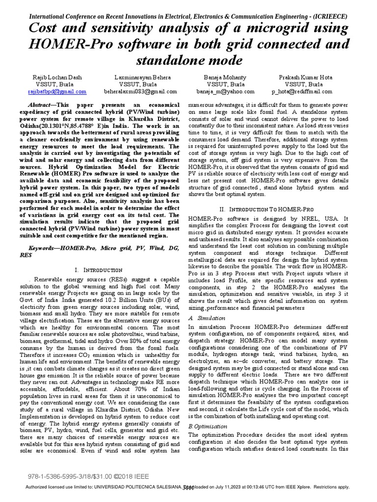 HOMER-Pro Analysis for Hybrid Microgrid | PDF