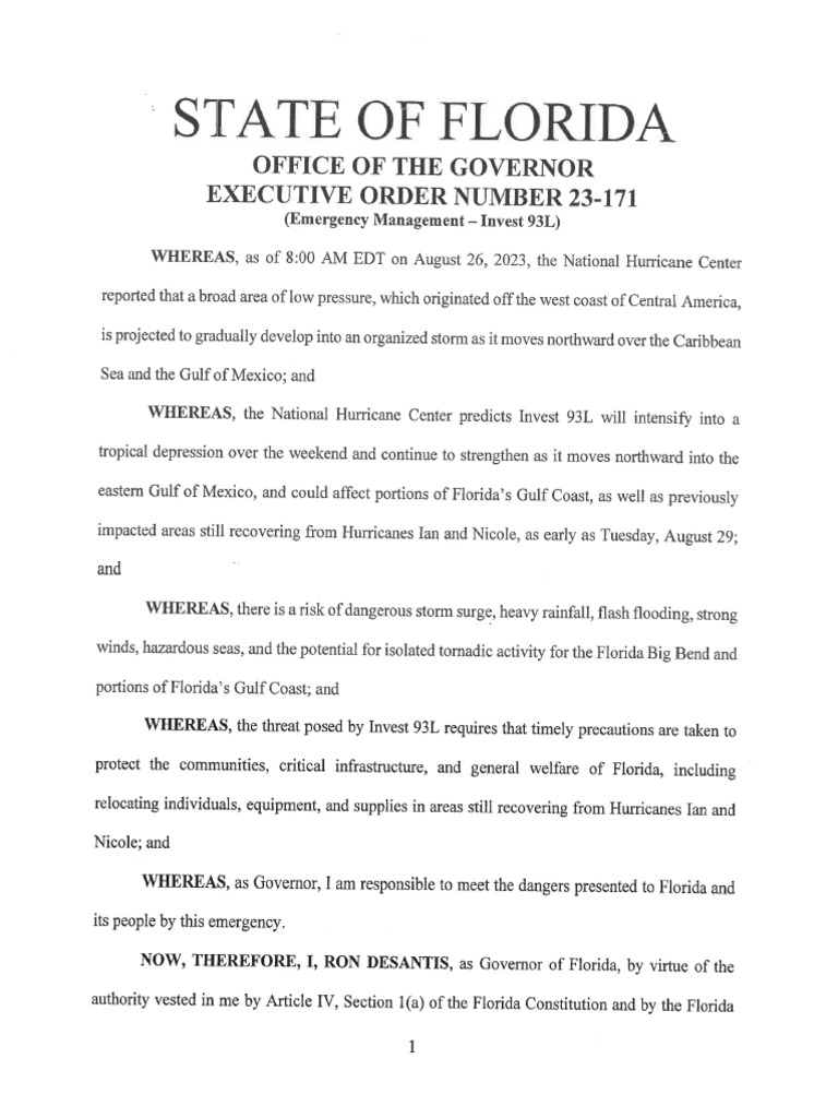 Florida State of Emergency EO23171 PDF