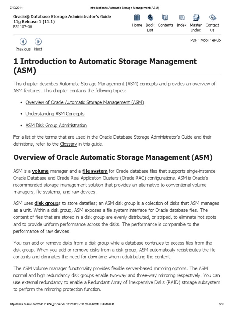 Introduction To Automatic Storage Management (ASM) ORACLE PDF
