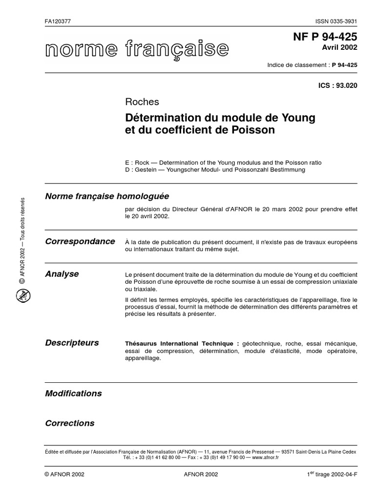 Norme NF P 94-425 : Module de Young et Poisson | PDF