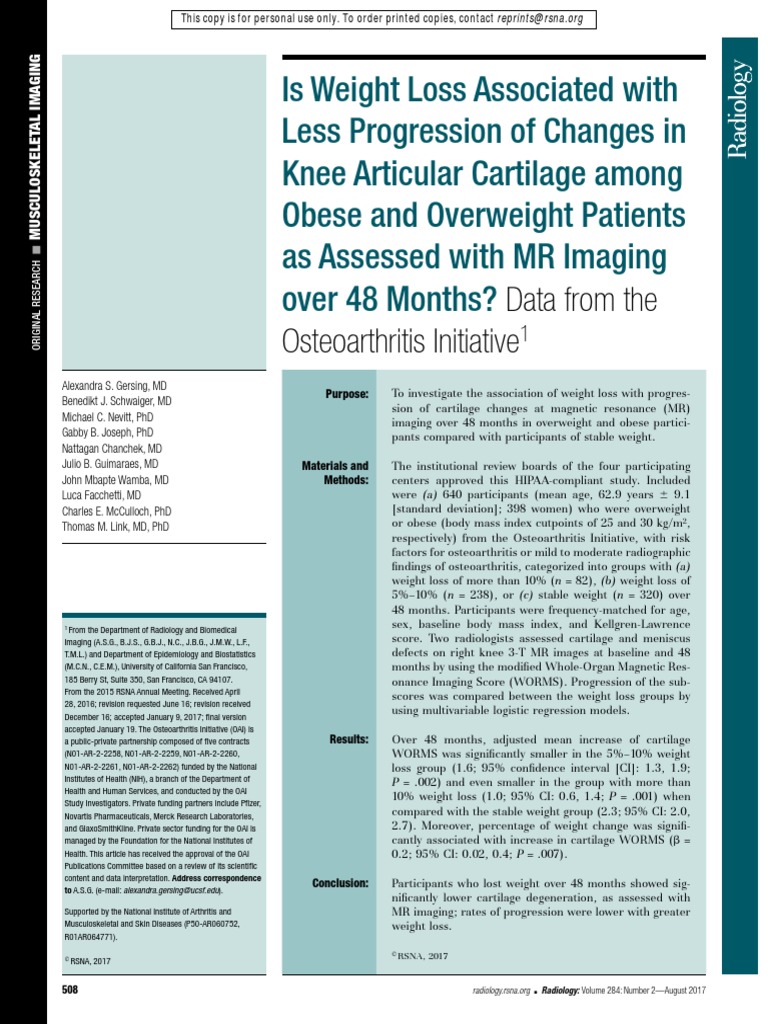 Is Weight Loss Associated With Less Progression of Changes in Knee