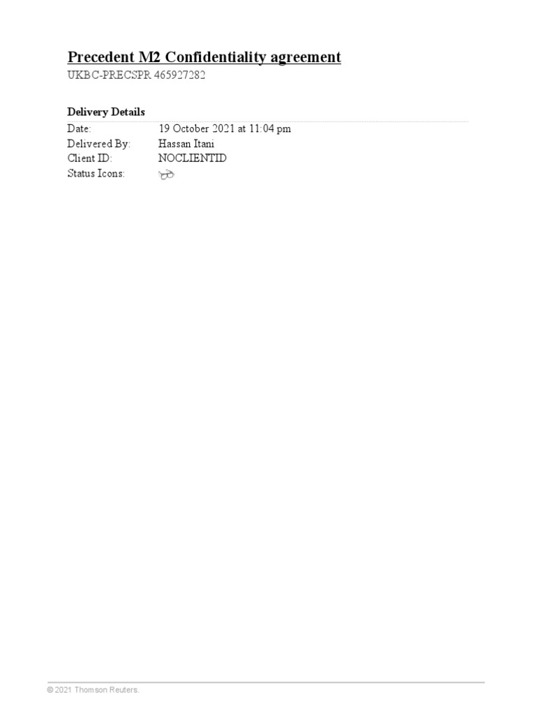 Precedent M2 Confidentiality Agreement Download Free PDF