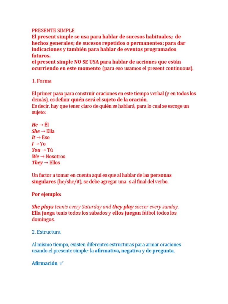 Estructura y usos del presente simple | PDF | Verbo | Asunto (gramática)