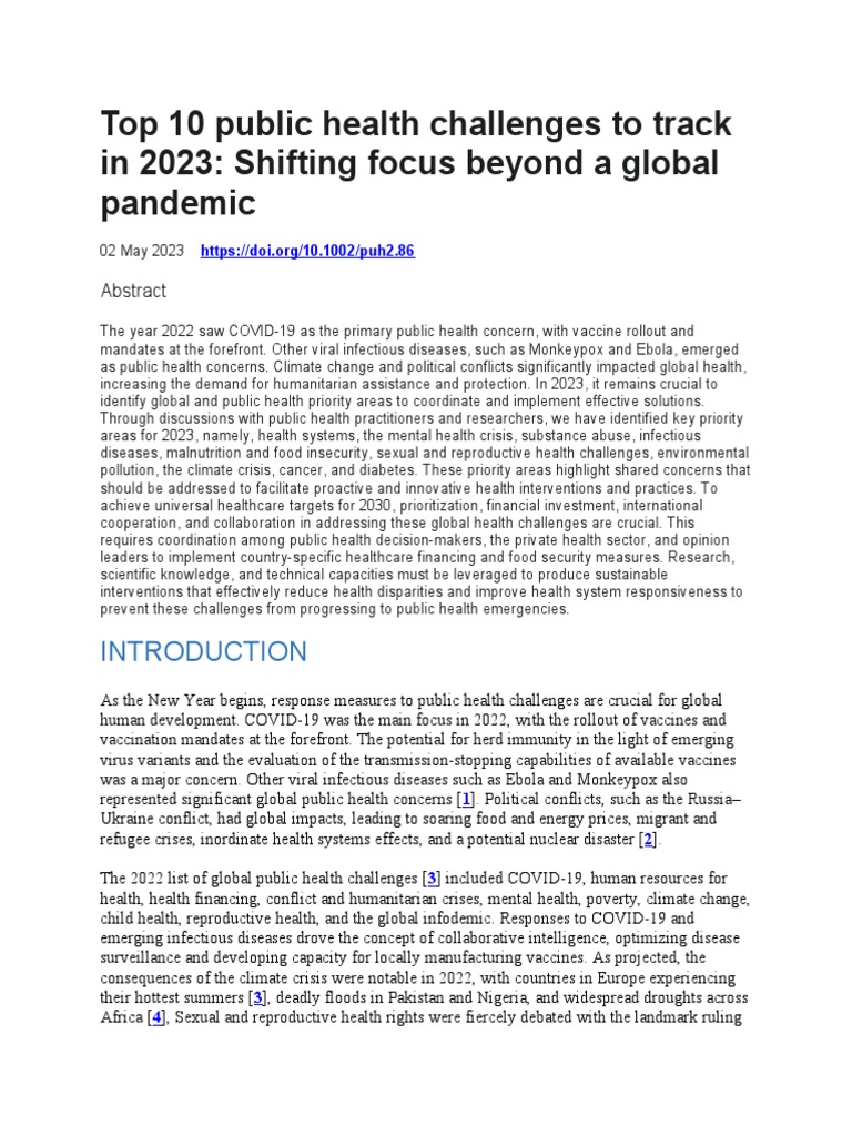 Top 10 Public Health Challenges 2023 | PDF | Public Health | Air Pollution