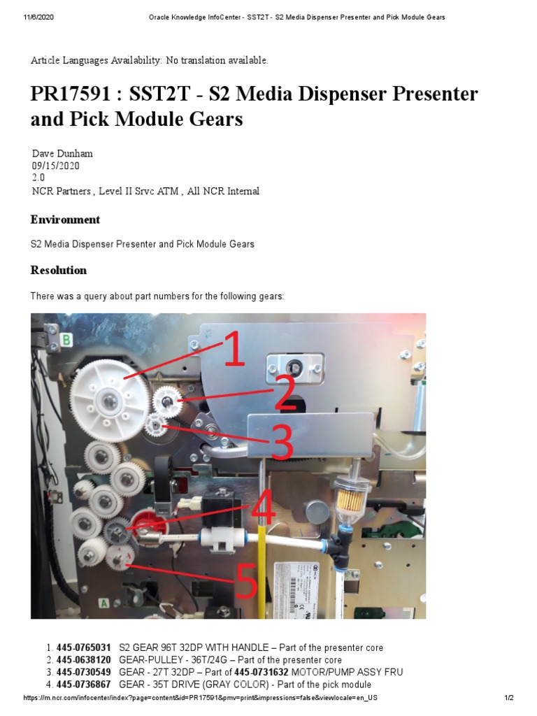 S2 Media Dispenser Presenter and Pick Module Gears | PDF