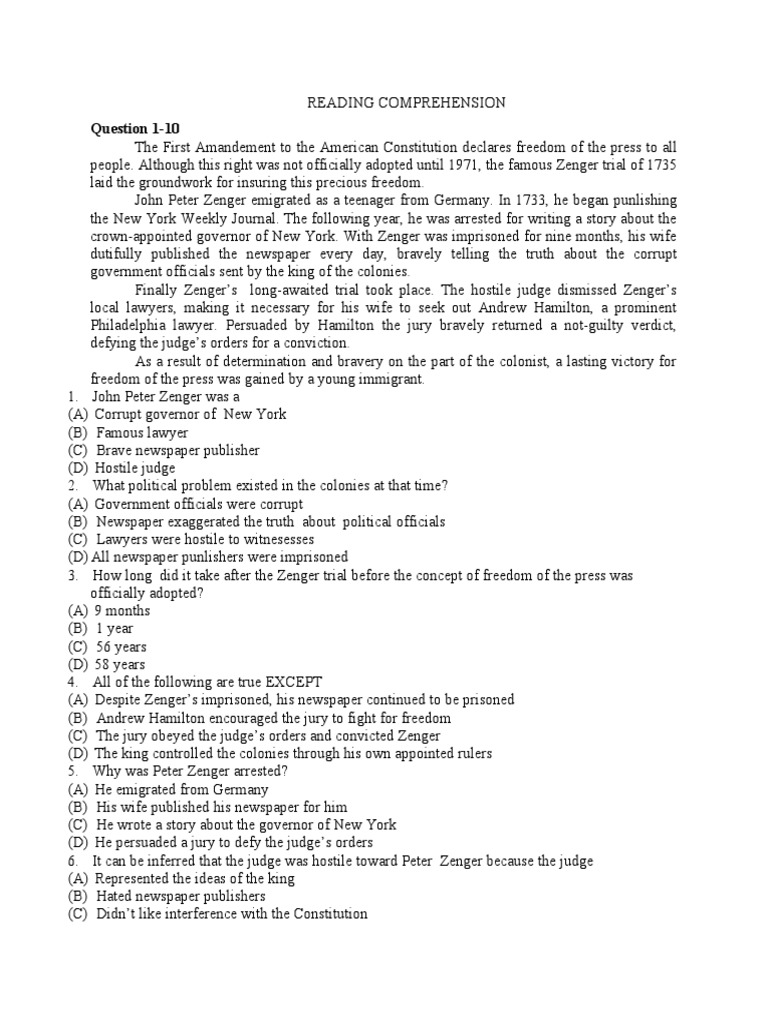 Reading Comprehension | PDF | Hippopotamus | Mail