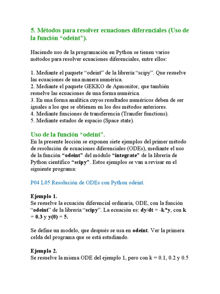 Resolución de ODEs con odeint en Python | PDF | Ecuaciones | Ecuaciones ...