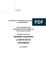 Sentido Numérico y Teoría de La Aritmética: Licenciatura en Enseñanza y Aprendizaje de Las Matemáticas