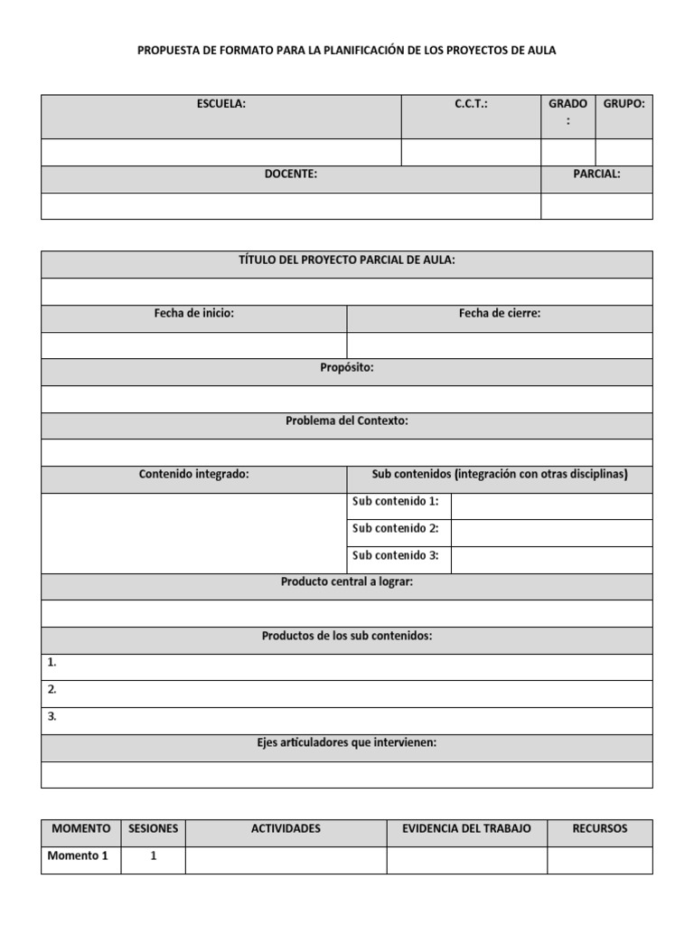 Formato para Proyectos de Aula | PDF | Salón de clases | Cognición