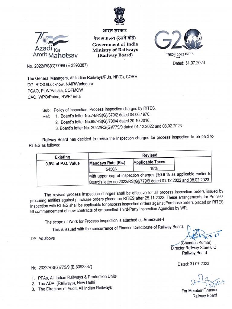 RITES Inspection Charges Policy Update | PDF | Quality Assurance ...