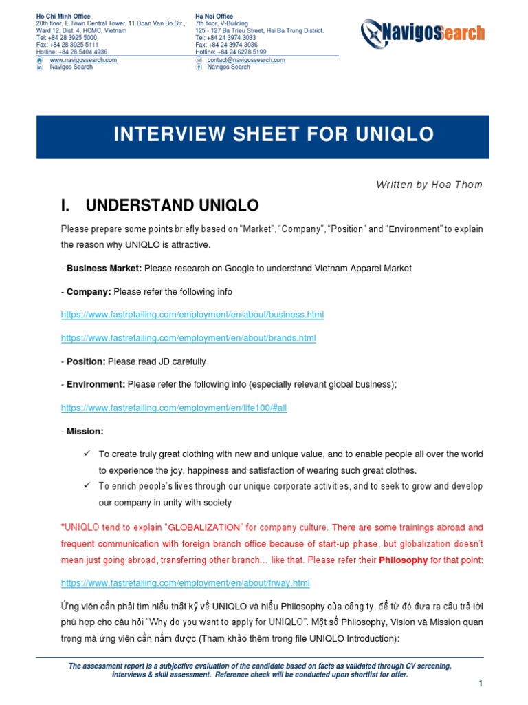 Interview Sheet For Uniqlo Ver 2 | PDF | Marketing | Business Economics