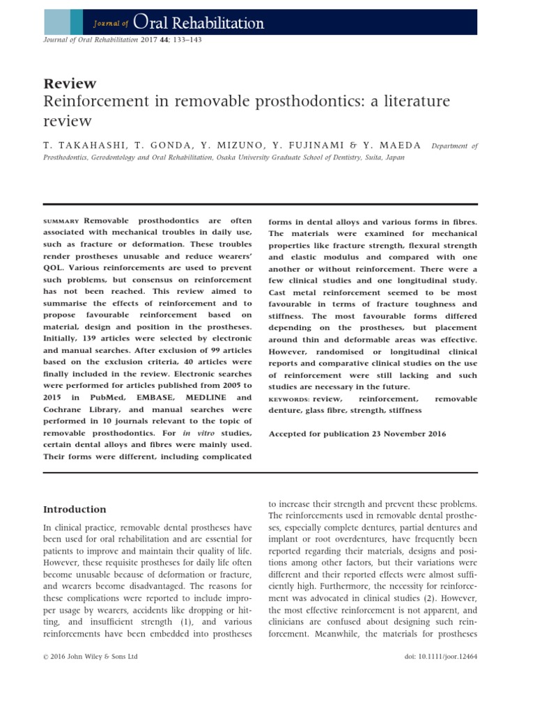 Reinforcement in removable prosthodontics PDF Dentures Fibers