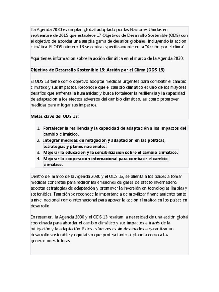 Acción Climática y ODS 13 en Agenda 2030 | PDF | Mitigación del cambio ...