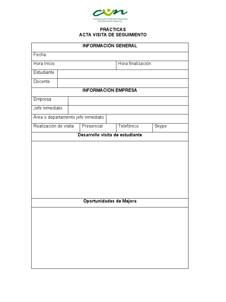 Acta de Seguimiento de Prácticas | PDF | Crecimiento personal y ...