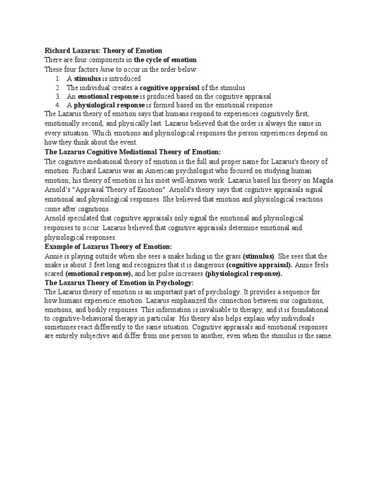 Lazarus Theory Of Emotion Pdf