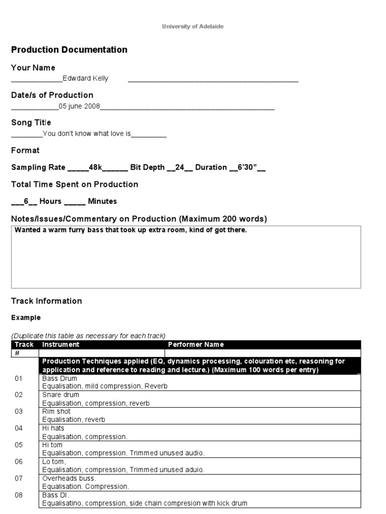 Production Notes for "You Don't Know What Love Is" | PDF