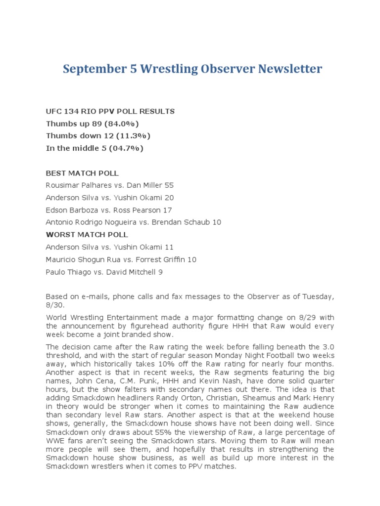 September 5 Wrestling Observer Newsletter PDF Combat Sports