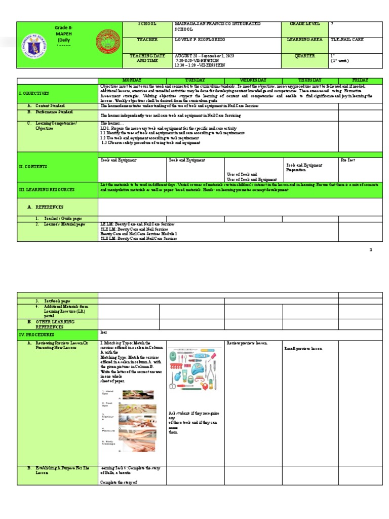 Nail Care DLL Week1 PDF Learning Nail (Anatomy)