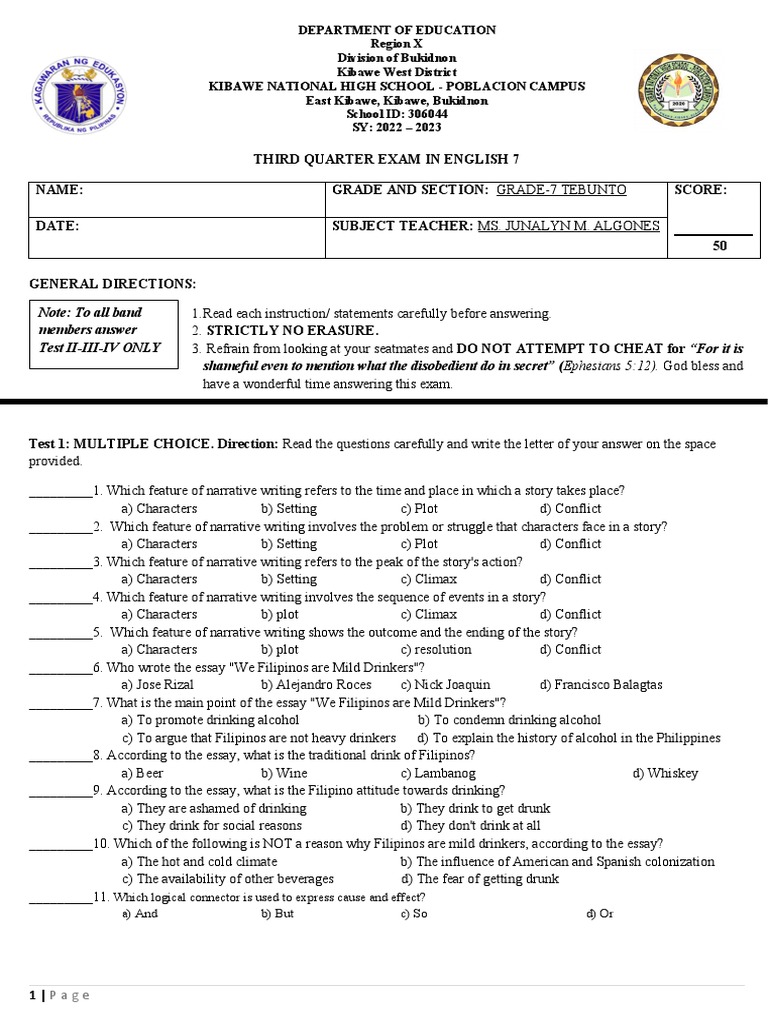 Third Quarter Exam Download Free PDF Alcoholic Beverages Philippines